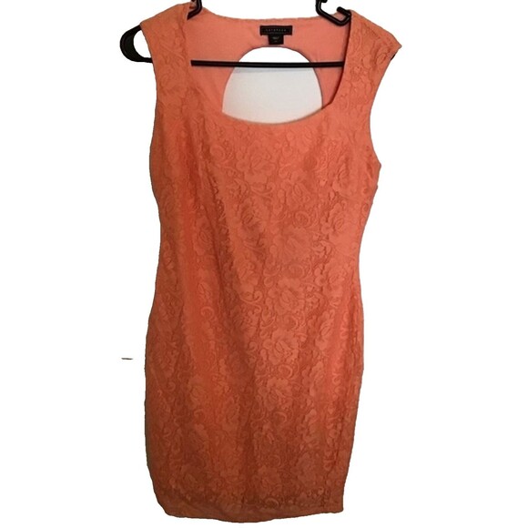 Metaphor Womens Sz S Lace Sheath Dress Mini Open Back Orange Lined Stretch Party - Picture 1 of 6